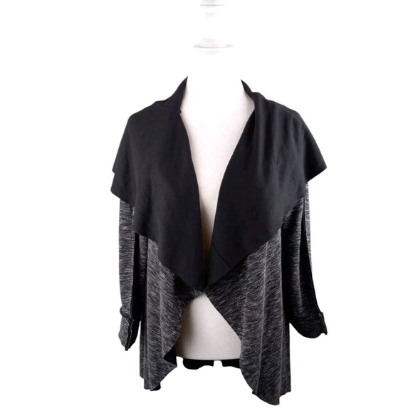 Kensie Womens Sweater Size Medium Open Front Drape Cardigan Heathered Gray Black - Picture 1 of 11